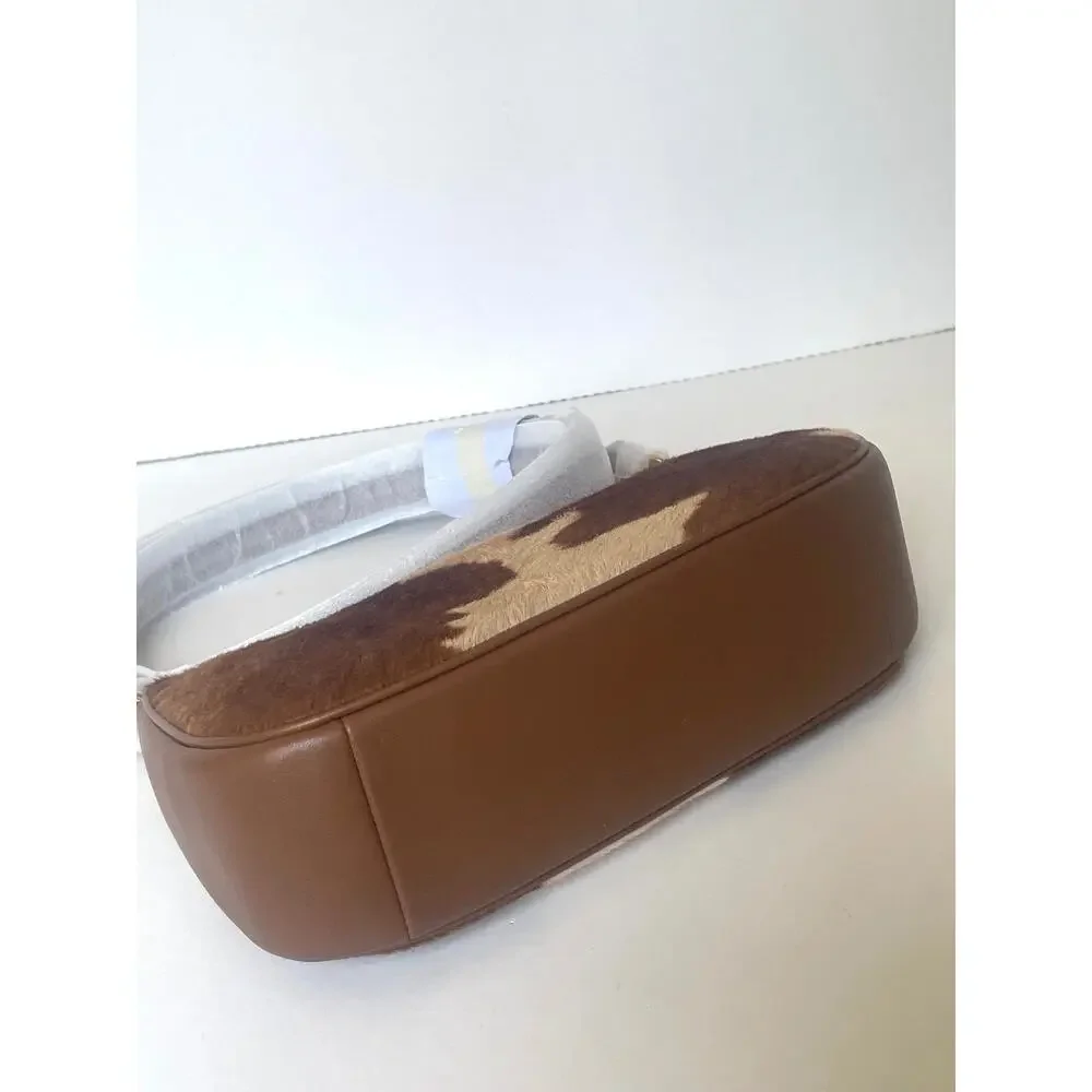 Coach Teri Shoulder Bag Haircalf Cow Print Brown Leather CDW45